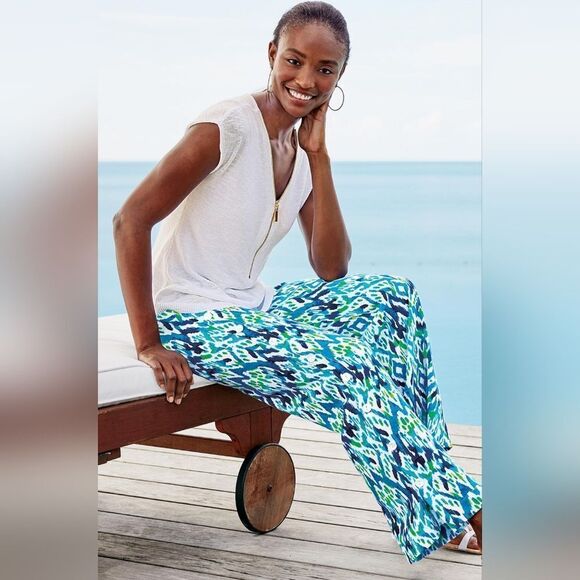 Blue and Green Women's Wide Leg Pants Size L - Picture 2 of 4